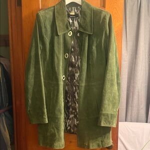 dennis basso Olive Green Suede Button-Front Jacket